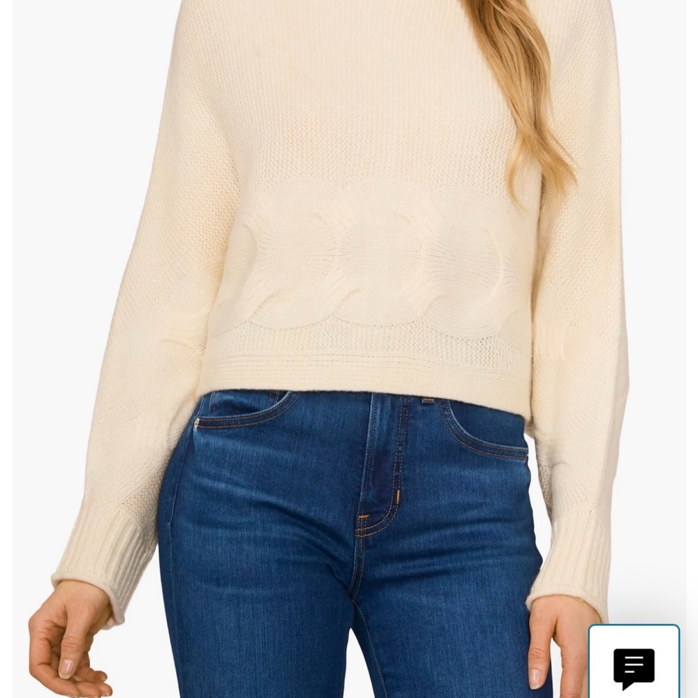 Cable Knit Cropped Cream Sweater for Women